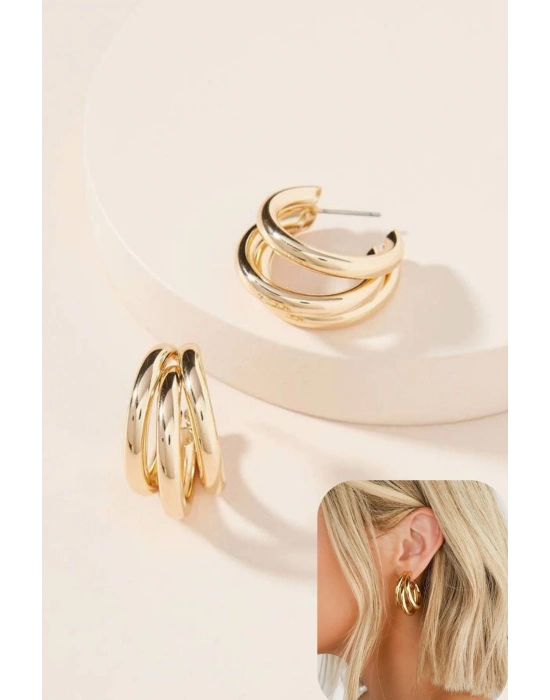 Kadın Küpe Üçlü Halka Görünüm