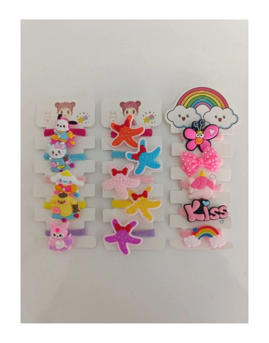 Lily Lastikli Çocuk Tokası Seti 15 Adet Figürlü Lastikli Silikon Çocuk Tokası Seti