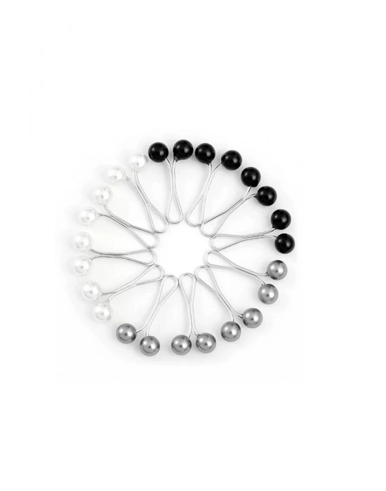 Siyah-beyaz Gümüş - Eşarp Şal Klipsi 12 Adet