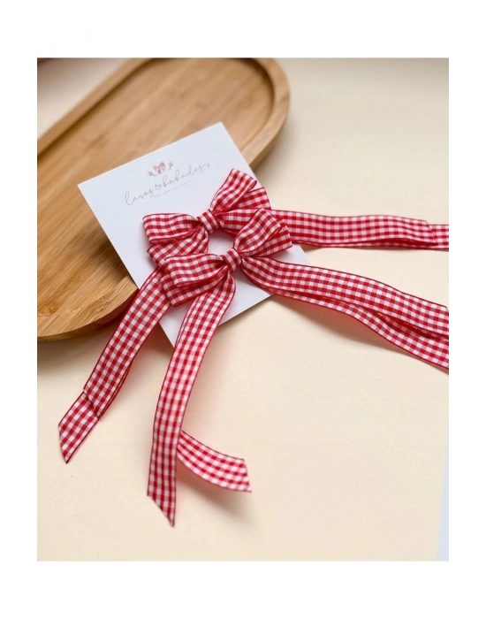 Lily Kız Çocuk Kırmızı Ekose Desenli Pens Toka