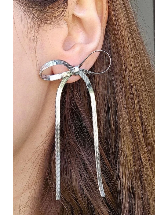 Kurdele Tasarım Kararmaz Fiyonk Model Çelik İtalyan küpe