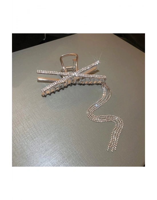 Gümüş Renk Taş Detaylı Sallantılı Metal Mandal Toka