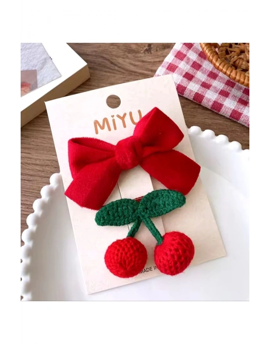 Lily Kız Çocuk Kadife ve Kirazlı Toka Seti Pens Toka