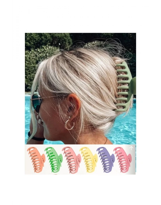 Kadın Renkli Mandal Toka Topuz Tokası 6 Adet