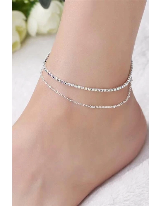 Gümüş Kristal Taşlı Halhal Seti