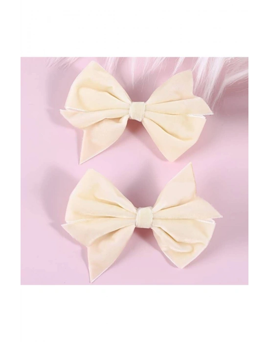 İkili Ekru Kadife Pırpır Pens Toka