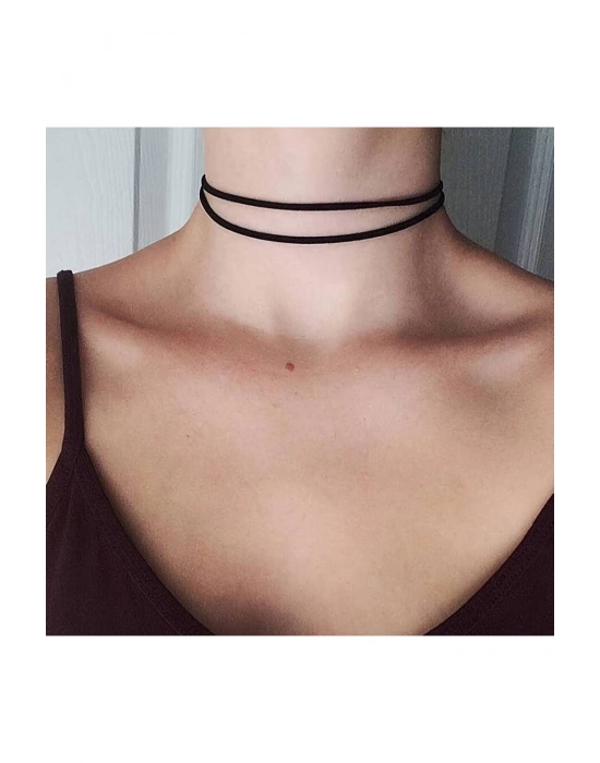 Vintage Çift Kat Deri Choker Kolye