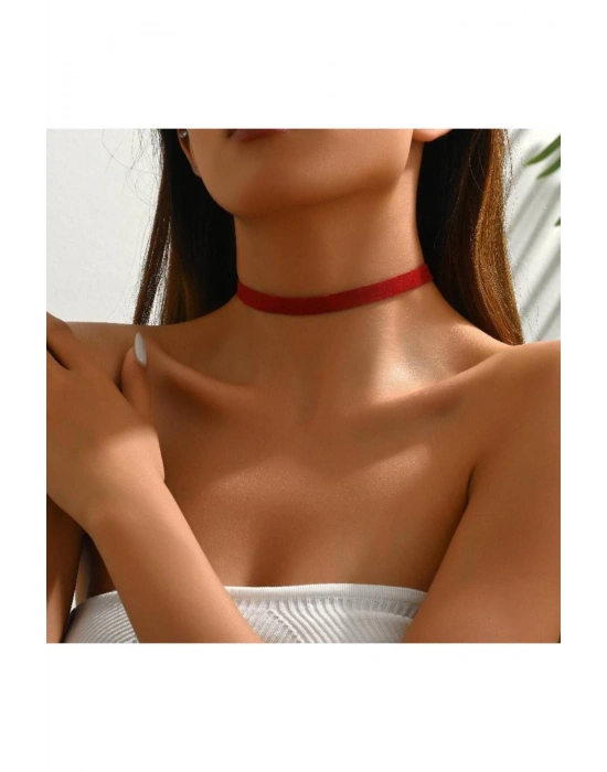 Vintage Kırmızı Renk Kadife Choker Kolye