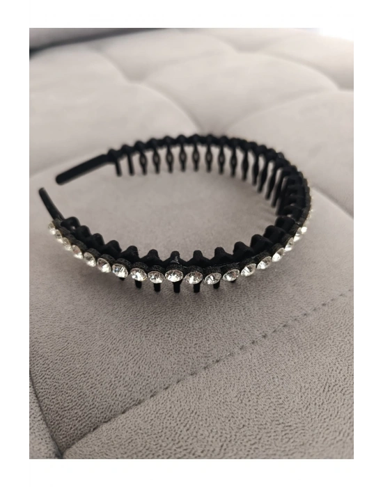 Vintage Taşlı Süet Taraklı Taç