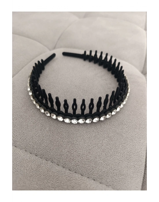 Vintage Taşlı Süet Taraklı Taç