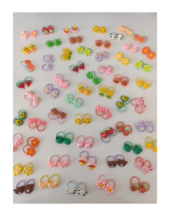 10 Çift Lastikli Figürlü Bebek Tokası Minimal Boy Çocuk Tokası