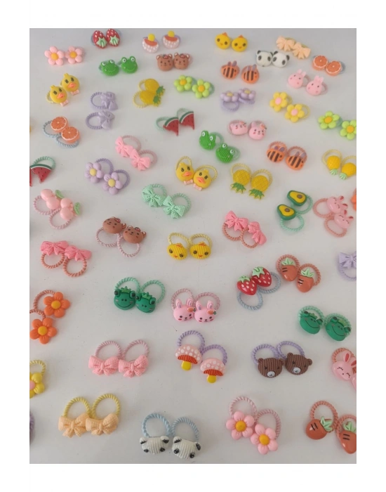 10 Çift Lastikli Figürlü Bebek Tokası Minimal Boy Çocuk Tokası