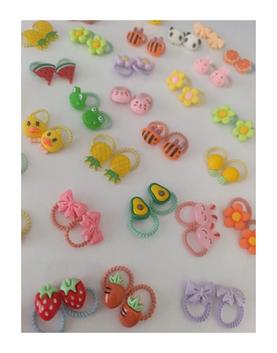 10 Çift Lastikli Figürlü Bebek Tokası Minimal Boy Çocuk Tokası