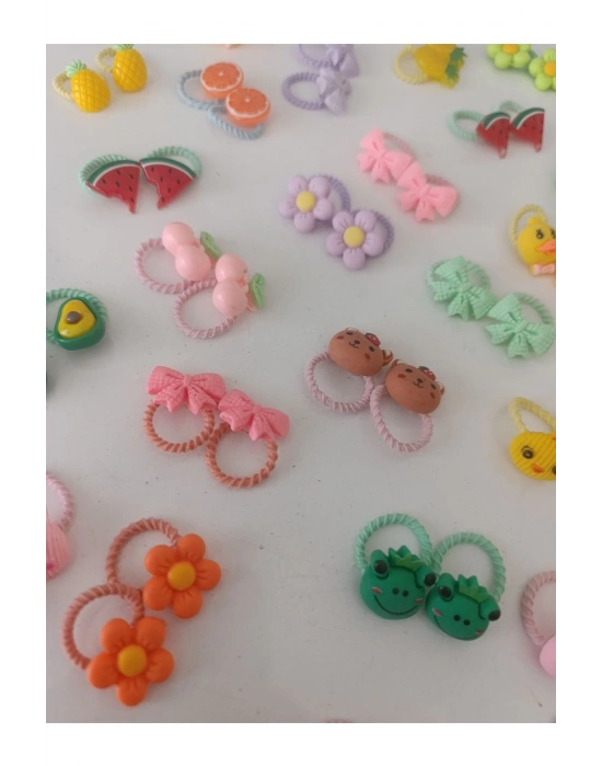 10 Çift Lastikli Figürlü Bebek Tokası Minimal Boy Çocuk Tokası