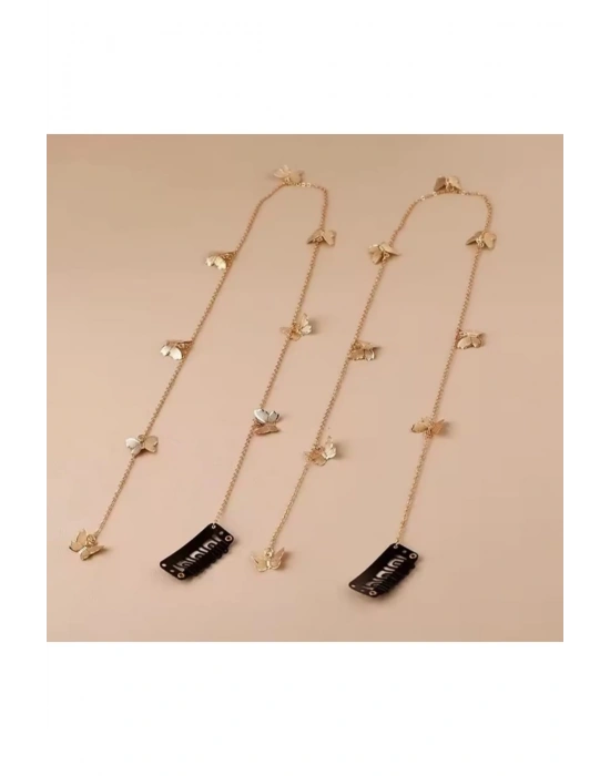 Vintage Kelebekli Saç Zinciri Çıtçıtlı Saç Zinciri Aksesuarı