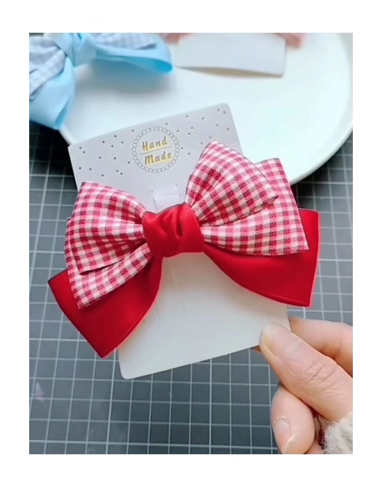 Lily Kız Çocuk Ekose Desen Otomatik Klipsli Toka