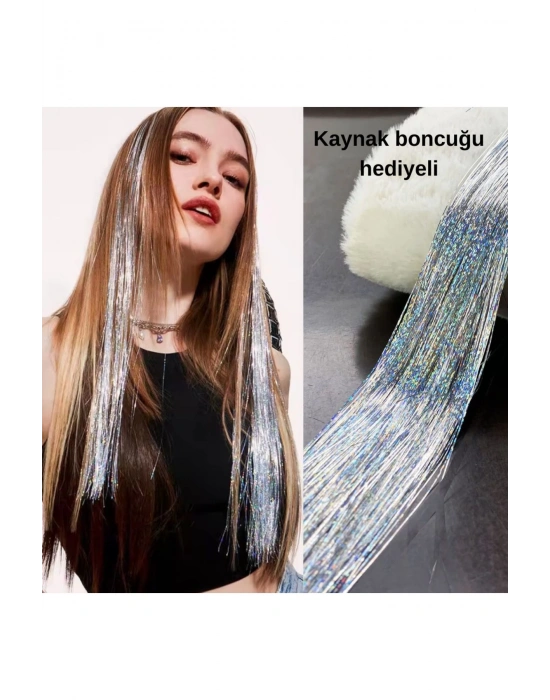Keratinli Dağılmaz 4 Parça Saç Simi, Saç Teli, Gelin Teli, Hair Tinsel, Simli Saç Aksesuarı