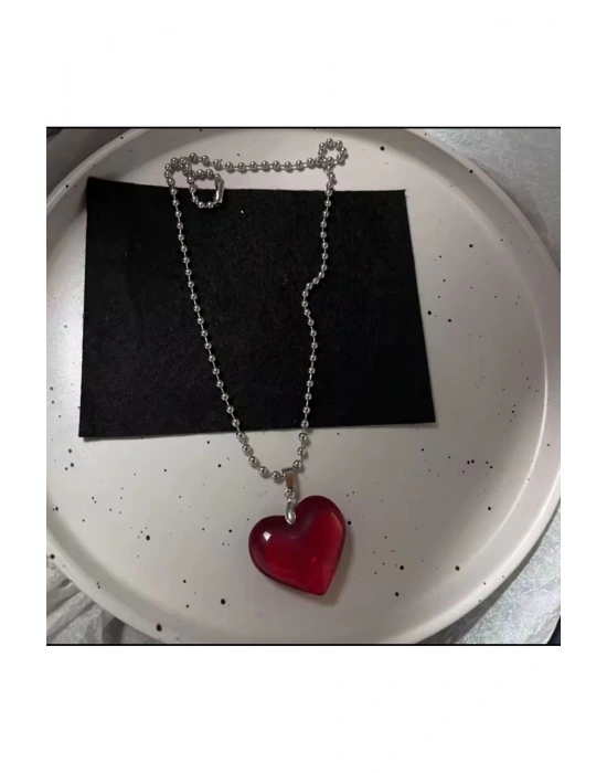 Kalp Figürlü Top Zincir Kolye