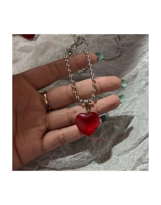 Kalp Figürlü Top Zincir Kolye