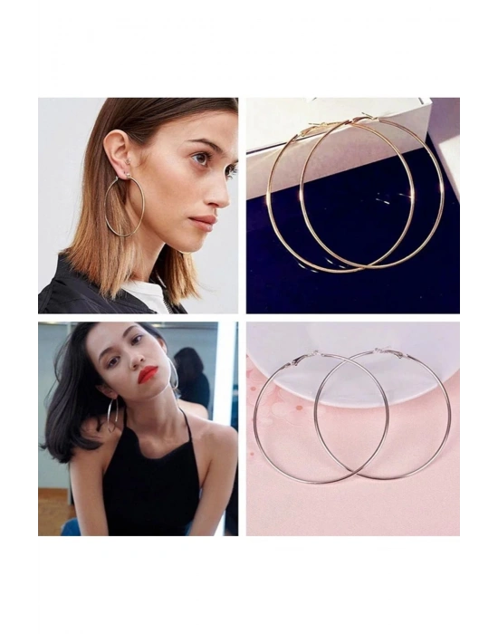 Vintage İki Adet Halka Küpe Seti 1 Çift Gold 1 Çift Gümüş Renk