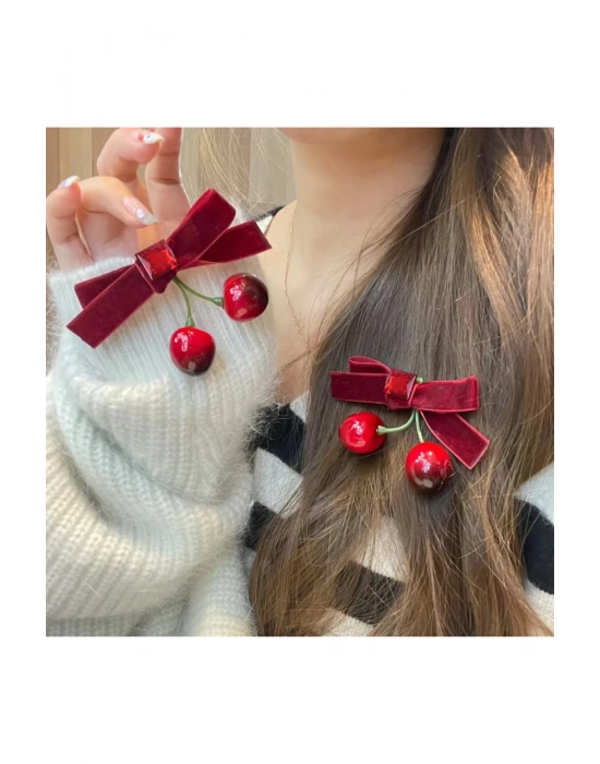 1 Çift Kadife Taşlı Kiraz Toka