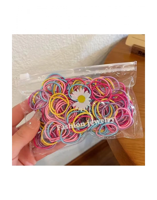 Papatya Desen Şeffaf Çantalı 50 Adet Soft Renklerde Kumaş Lastik Toka