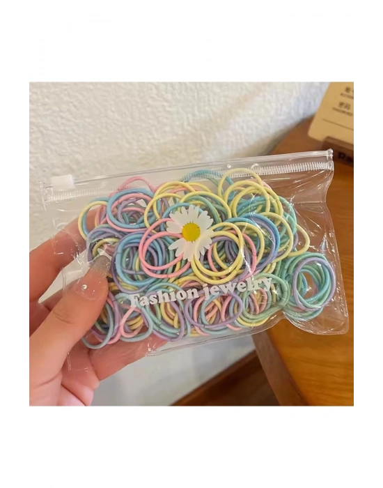 Papatya Desen Şeffaf Çantalı 50 Adet Soft Renklerde Kumaş Lastik Toka