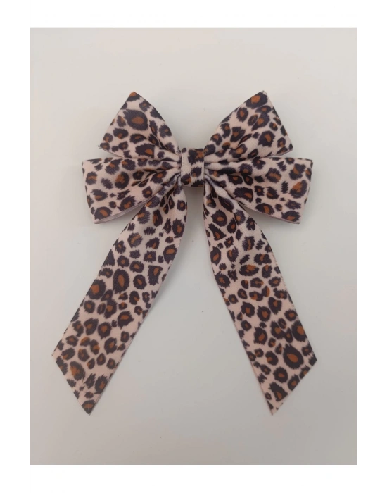 Leopar Desenli Kadife Otomatik Klipsli Toka
