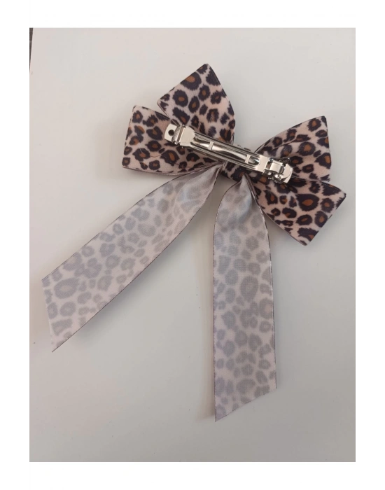 Leopar Desenli Kadife Otomatik Klipsli Toka
