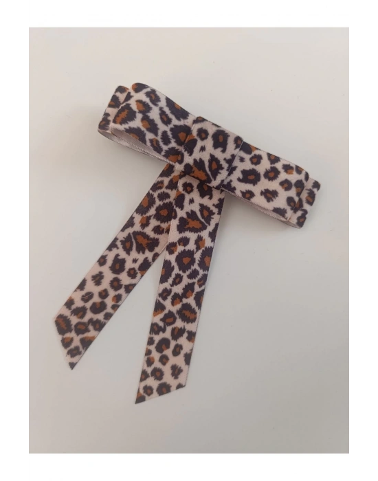 Minimal Leopar Desenli Kadife Otomatik Klipsli Toka