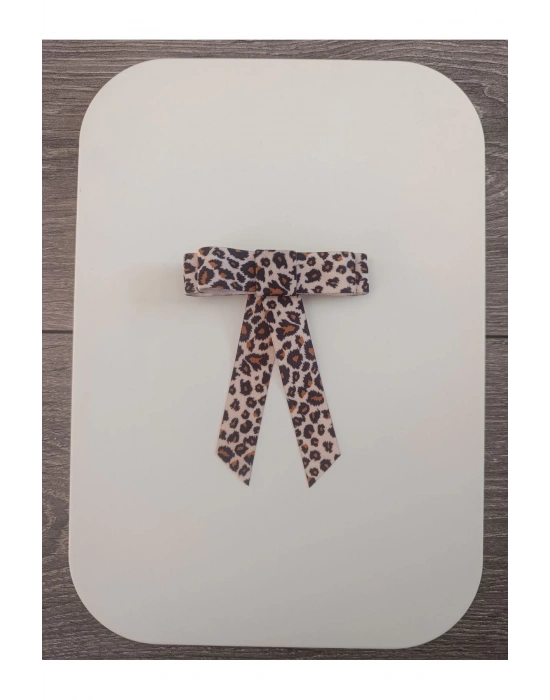 Minimal Leopar Desenli Kadife Otomatik Klipsli Toka