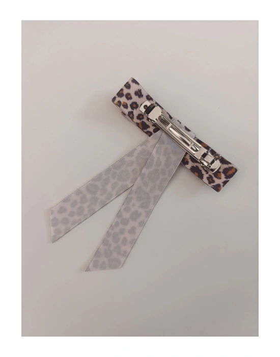 Minimal Leopar Desenli Kadife Otomatik Klipsli Toka