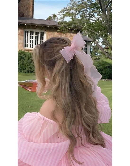 Organze Sarkıt Uzun Kuyruklu Fiyonklu Metal Klipsli Toka