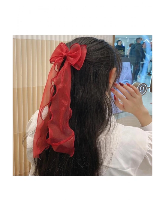 Organze Sarkıt Uzun Kuyruklu Fiyonklu Metal Klipsli Toka