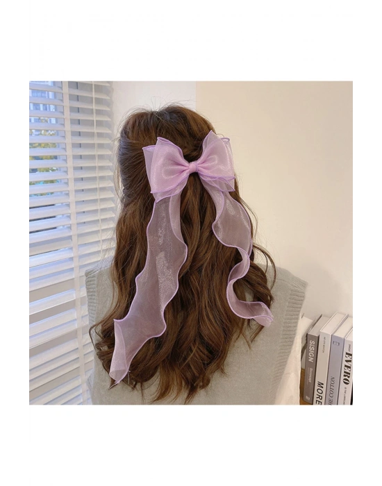 Organze Sarkıt Uzun Kuyruklu Fiyonklu Metal Klipsli Toka