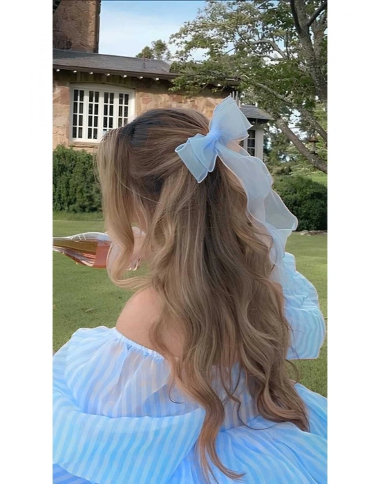 Organze Sarkıt Uzun Kuyruklu Fiyonklu Metal Klipsli Toka