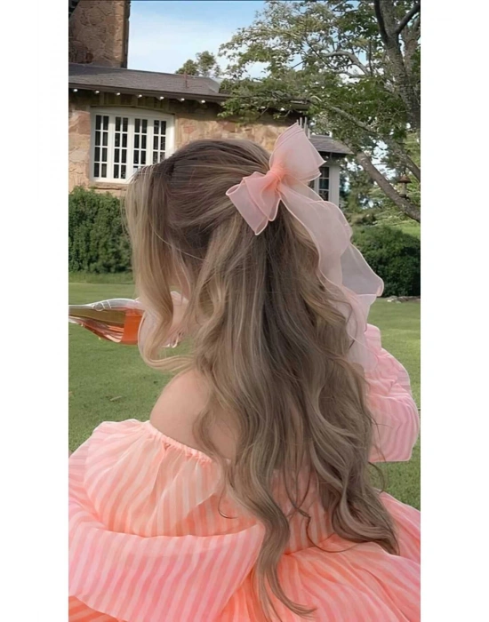 Organze Sarkıt Uzun Kuyruklu Fiyonklu Metal Klipsli Toka