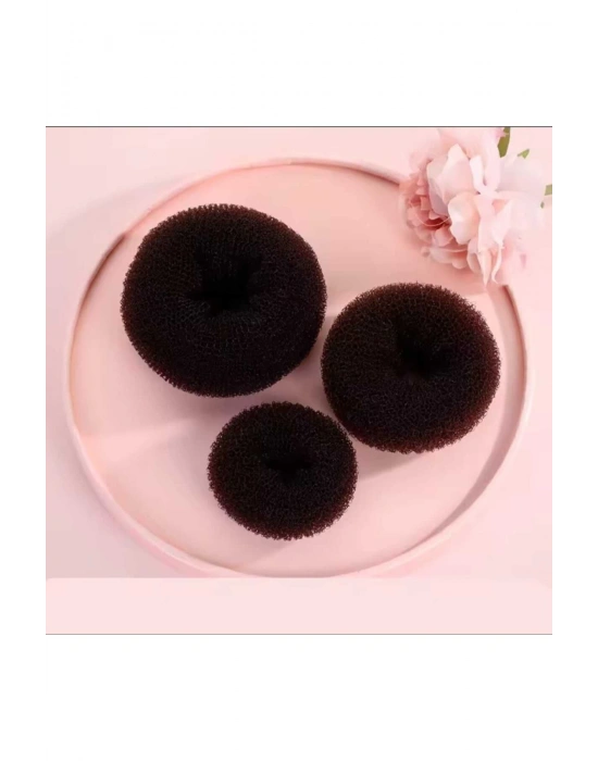 Kız Çocuk 3 Boy Sünger Topuz Tokası Kahverengi