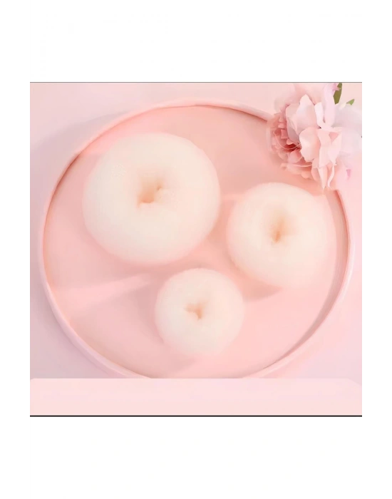 Kız Çocuk 3 Boy Sünger Topuz Tokası Krem