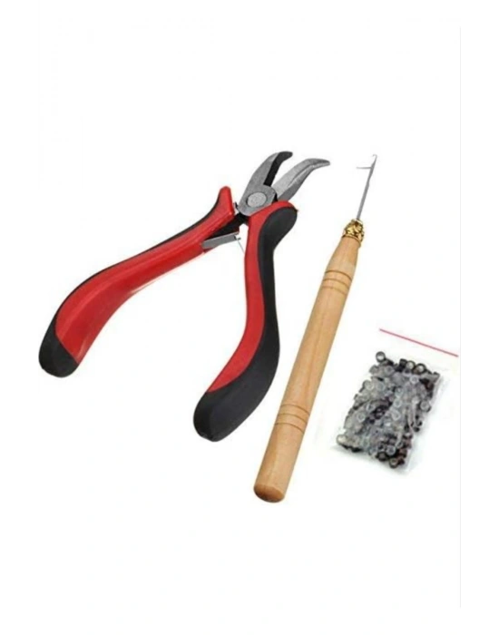 Saç Kaynak Boncuğu Seti,Kaynak Pensesi-100 Adet Kaynak Boncuğu-Kaynak Boncuğu Tığı