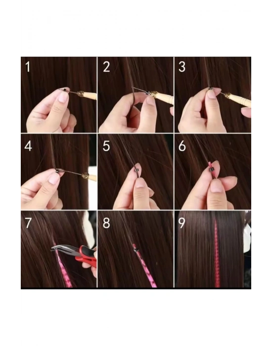 10 Adet Farklı Renklerde Keratinli Sentetik Sülün Tüyü Tak Çıkar Saç Postişi