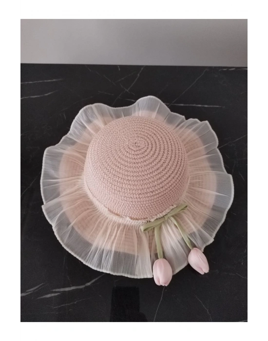 Lily Kız Çocuk 3-6 Yaş Uyumlu Hasır Şapka Çap 53 cm