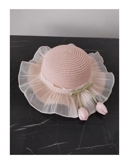 Lily Kız Çocuk 3-6 Yaş Uyumlu Hasır Şapka Çap 53 cm