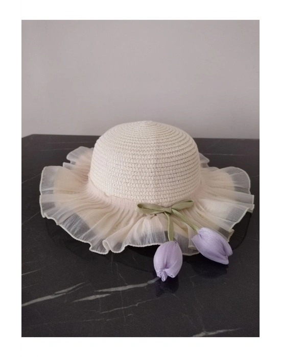 Lily Kız Çocuk 3-6 Yaş Uyumlu Hasır Şapka Çap 53 cm