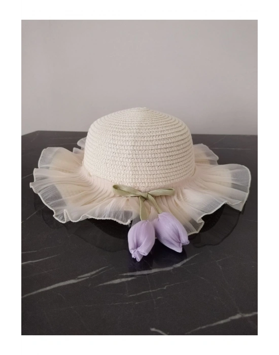 Lily Kız Çocuk 3-6 Yaş Uyumlu Hasır Şapka Çap 53 cm