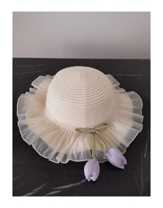 Lily Kız Çocuk 3-6 Yaş Uyumlu Hasır Şapka Çap 53 cm