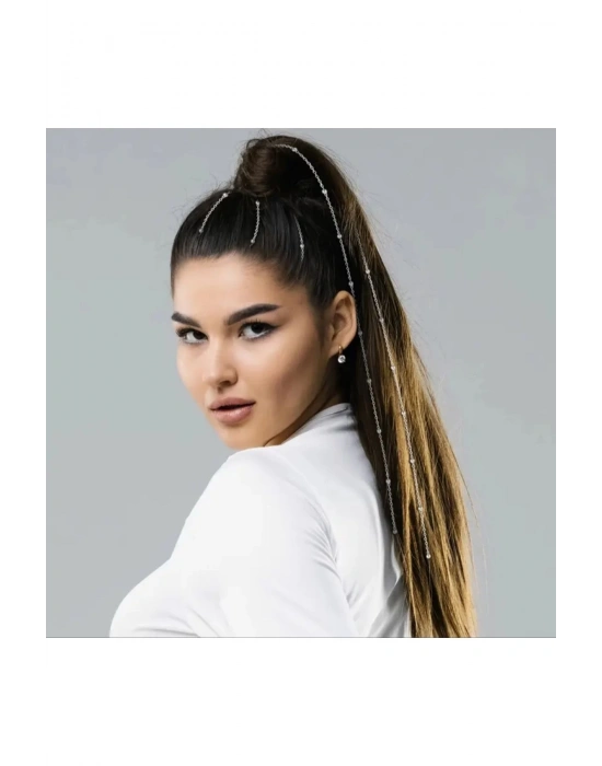 Kadın Top Boncuklu Saç Zinciri Saç Aksesuarı