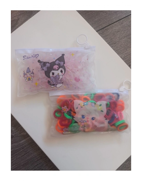 İki Adet Şeffaf Çantalı Bebek Örgü Lastiği Perma Lastiği ve Havlu Toka