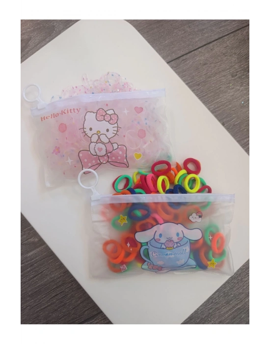 İki Adet Şeffaf Çantalı Bebek Örgü Lastiği Perma Lastiği ve Havlu Toka