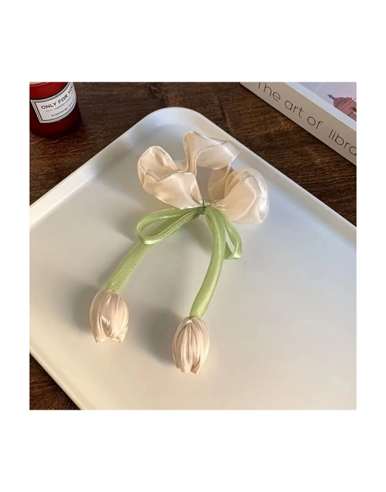 Organze Kumaş Lale Model Scrunhies Toka Simit Toka